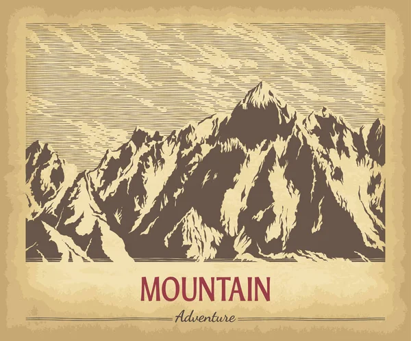 Peaks Montagne Dessinés Main Sur Texture Vieux Papier Artisanal Contexte — Image vectorielle