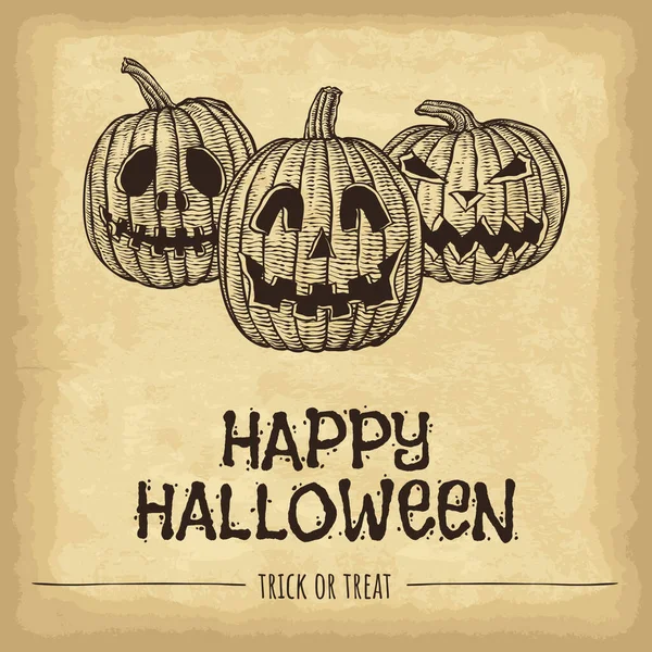 Grußkarten Halloween Handgezeichneter Kürbis Auf Altem Bastelpapier Vorlage Für Ihr — Stockvektor