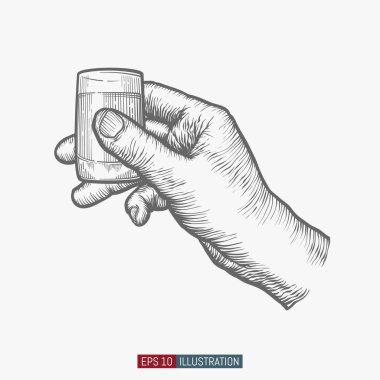 El ele tutuşan cam. Tasarımının şablonu işe yarıyor. İşlenmiş biçim vektör illüstrasyonu.