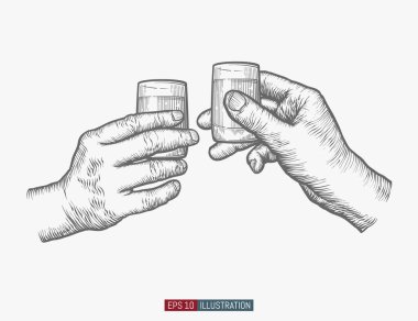 El ele tutuşan cam. Tasarımının şablonu işe yarıyor. İşlenmiş biçim vektör illüstrasyonu.