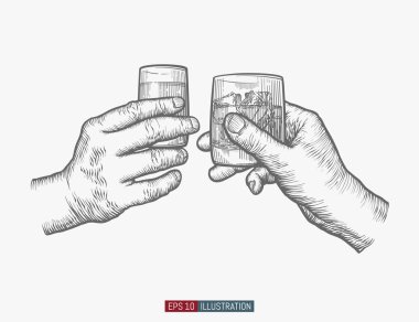 El ele tutuşan cam. Tasarımının şablonu işe yarıyor. İşlenmiş biçim vektör illüstrasyonu.