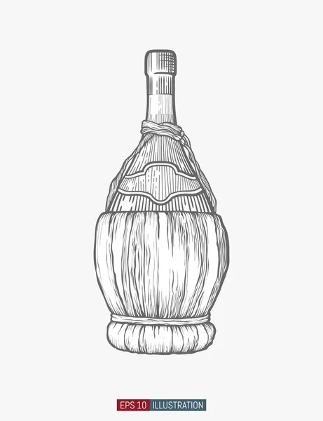 Bouteille Vin Dessinée Main Illustration Vectorielle Style Gravé Modèle Pour — Image vectorielle