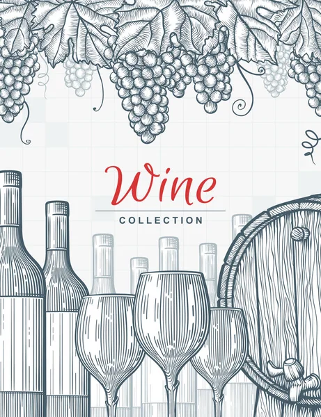 El yapımı şarap arka planı. Düzenlenebilir elementler maskesi Oymalı stil vektör illüstrasyonu. Tasarımınız için şablon.