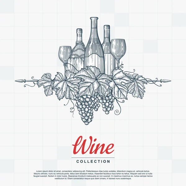El yapımı şarap arka planı. Oymalı stil vektör illüstrasyonu. Tasarımınız için şablon.
