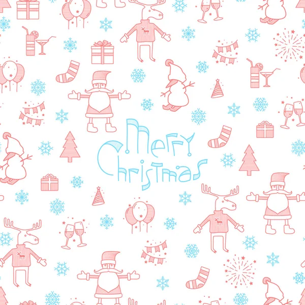 圣诞快乐 新年快乐 天衣无缝 带有字符和图标的抽象背景 矢量图解 设计工作的样板 — 图库矢量图片