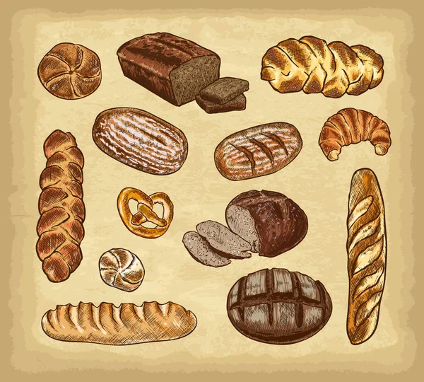 Collection Boulangerie Dessinée Main Illustration Vectorielle Style Gravé Modèle Pour — Image vectorielle