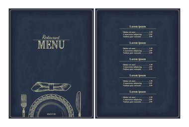 Restoran menüsü broşür tasarımı. Tasarımının şablonu işe yarıyor. Vektör illüstrasyonu.