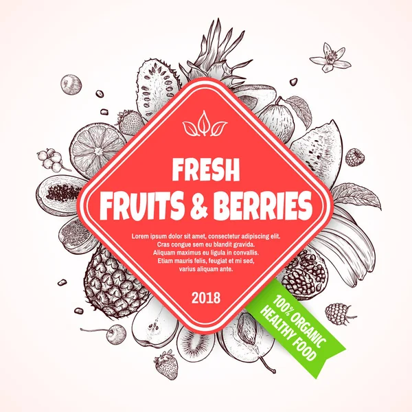 Concepto Banner Frutas Bayas Frescas Conjunto Frutas Bayas Frescas Extraídas — Vector de stock