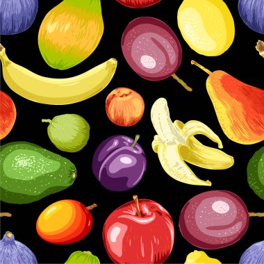 El çizimi meyveler ve böğürtlenler soyut arka plan. Kusursuz desen. Tasarımının şablonu işe yarıyor. Vektör illüstrasyonu.