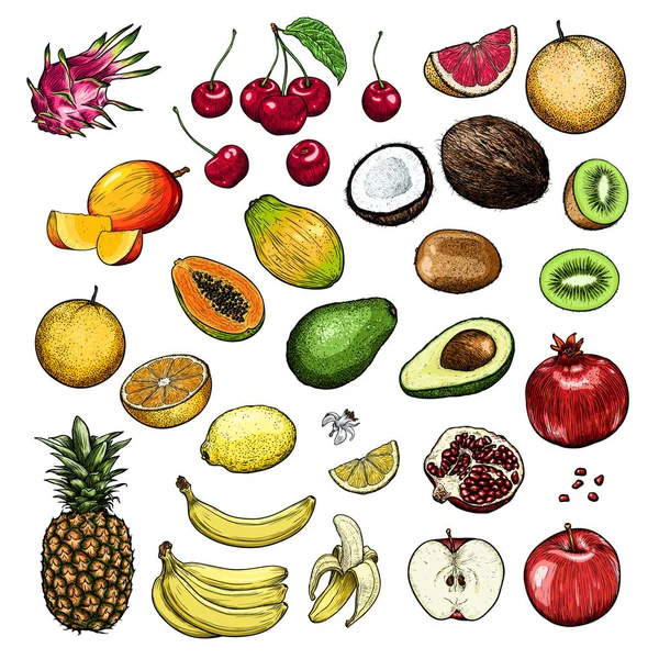 Fruits Dessinés Main Baies Ensemble Modèle Pour Vos Travaux Conception — Image vectorielle