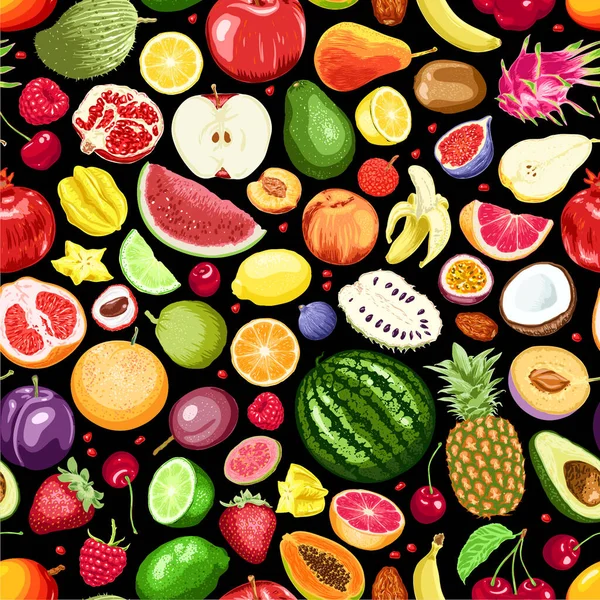 Frutas Dibujadas Mano Bayas Fondo Abstracto Patrón Sin Costuras Plantilla — Vector de stock