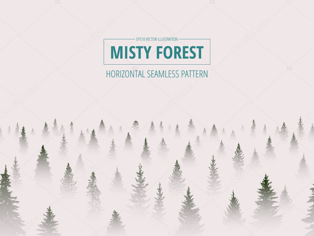 Abstract background. Forest wilderness landscape. Horizontal seamless background. Editable mask. Template for your design works. Hand drawn vector illustration.