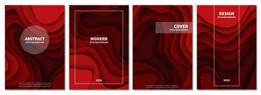 Bir dizi soyut 3 boyutlu arka plan. Kağıt kesiği şekiller. Pankart, broşür, kitap kapağı, kitapçık tasarımı için şablon. Vektör illüstrasyonu.