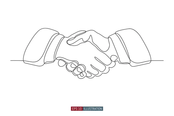 Continuous Line Drawing Handshake Template Your Design Works Vector Illustration — Stock Vector
