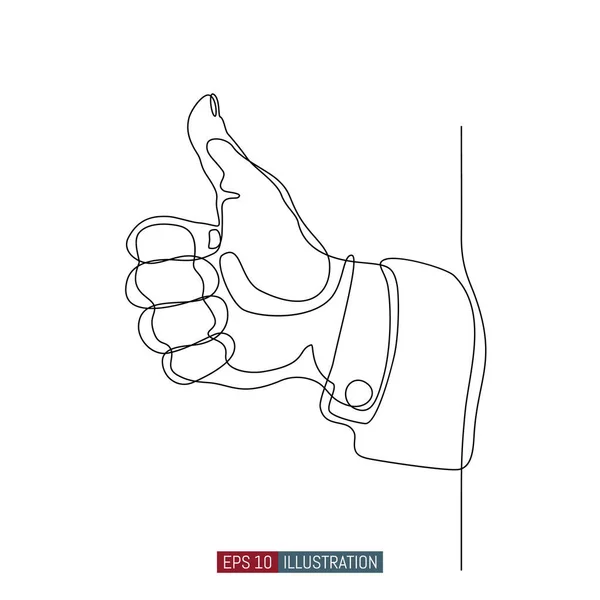 Desenho Linha Contínua Mão Desenhado Gesto Polegar Para Cima Ilustração — Vetor de Stock