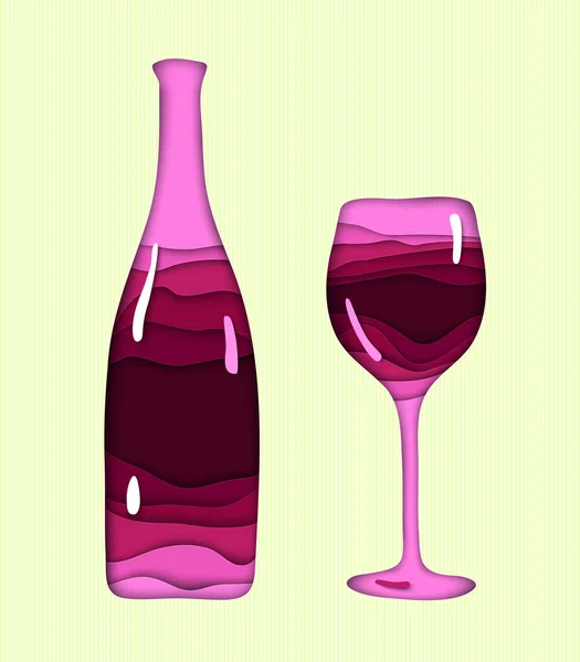 Fond Abstrait Bouteille Vin Verre Formes Coupées Papier Modèle Pour — Image vectorielle