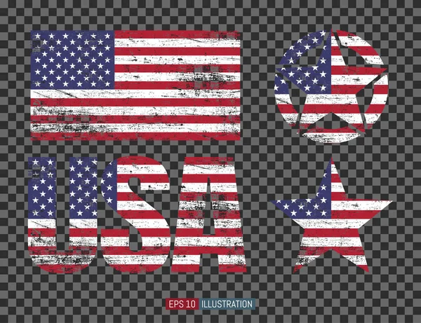 Набор Символов Сша Письмо Гранж Американский Флаг Звезды Прозрачный Фон — стоковый вектор