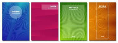 Bir dizi soyut geçmiş. Modern geometrik gradyanlar. Pankart, broşür, kitap kapağı, kitapçık ve diğer tasarım çalışmaları için şablon. Vektör illüstrasyonu.