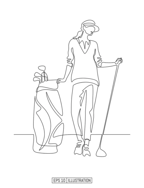 Continuous Line Drawing Golf Lady Template Your Design Works Vector — Stock Vector