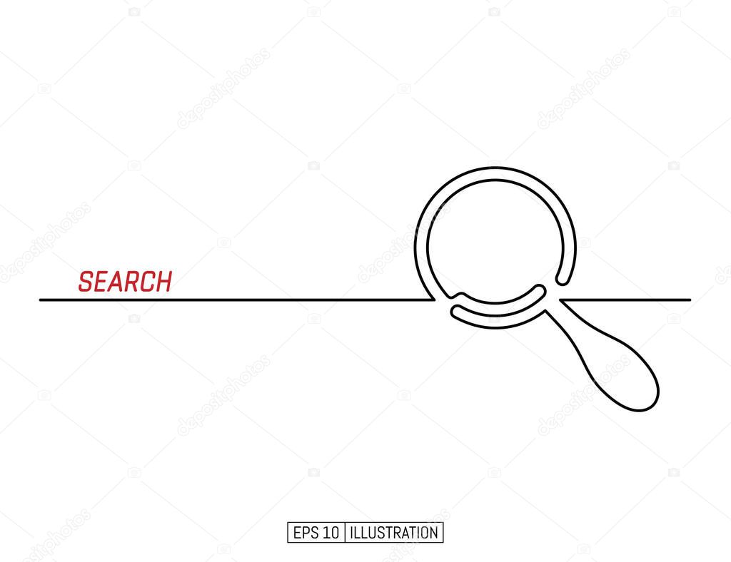 Continuous line drawing of magnifying glass. Search symbol. Template for your design. Vector illustration.