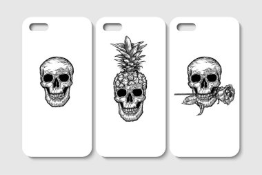 Telefon kılıfı tasarımı. Soyut kafatası geçmişleri. Vektör illüstrasyonu.