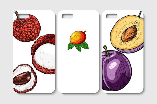 Conjunto Diseño Caja Del Teléfono Fondo Abstracto Frutas Bayas Ilustración — Vector de stock