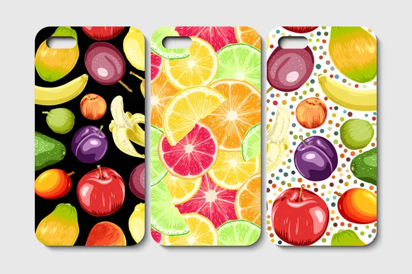 Het Ontwerp Van Telefoonhoes Abstract Fruit Bessen Achtergrond Vectorillustratie — Stockvector