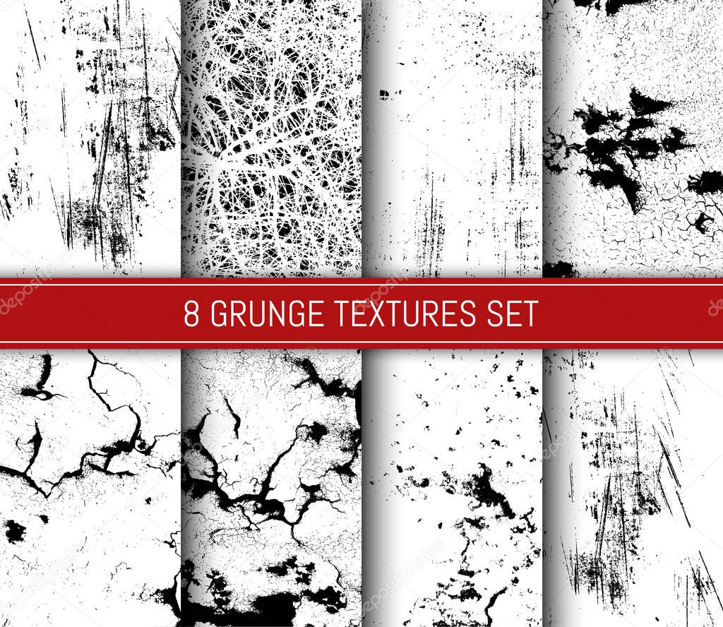 Set of abstract grunge texture backgrounds. Easy to use. Change color in one click. Template for your design works. Vector illustration.
