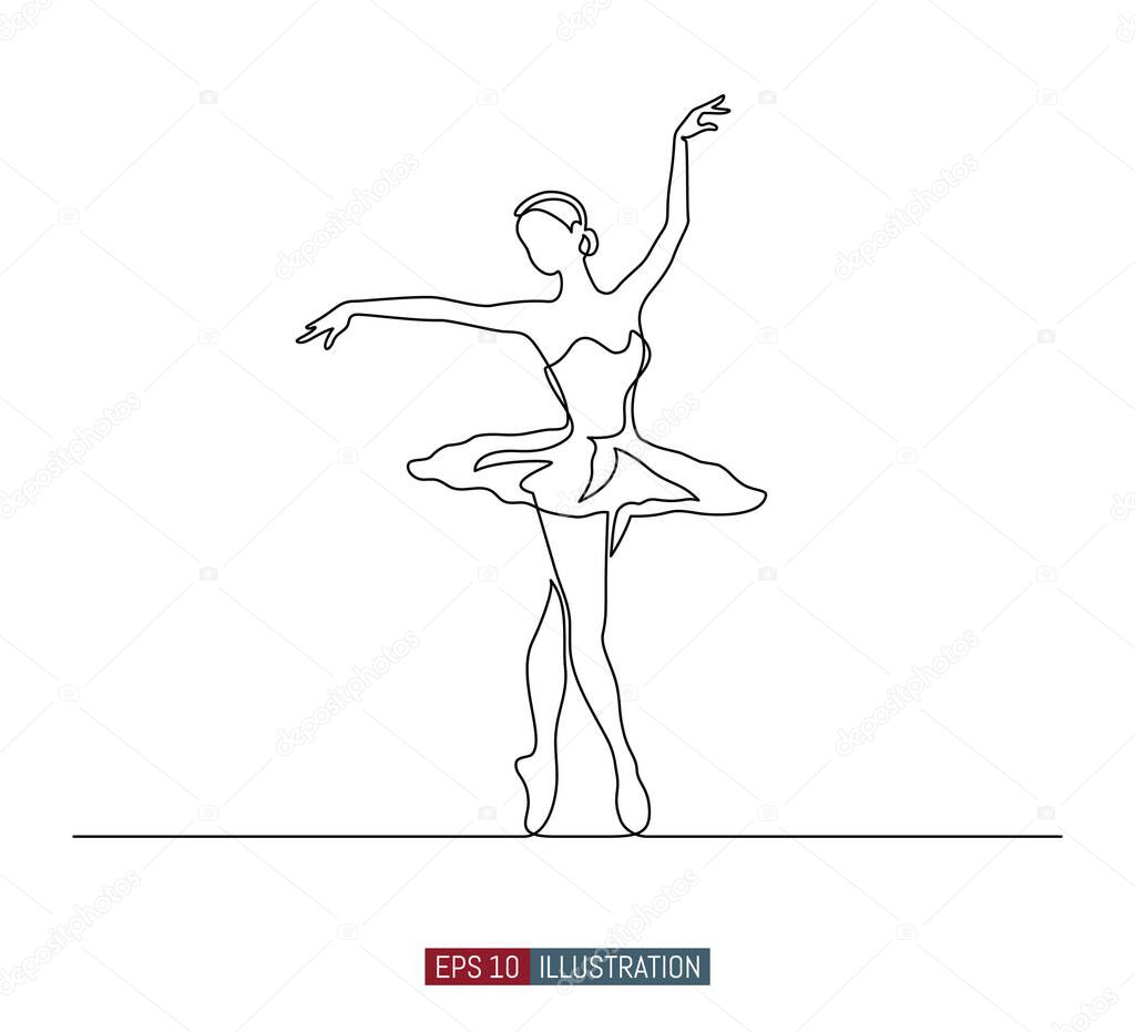 Continuous line drawing of ballerina. Template for your works. Vector #412607810 - Larastock