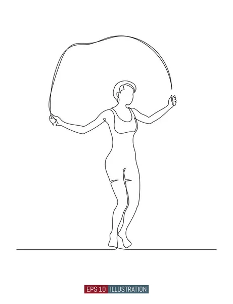 用跳绳连续画女孩跳跃的线条 你设计作品的模板 矢量说明 — 图库矢量图片