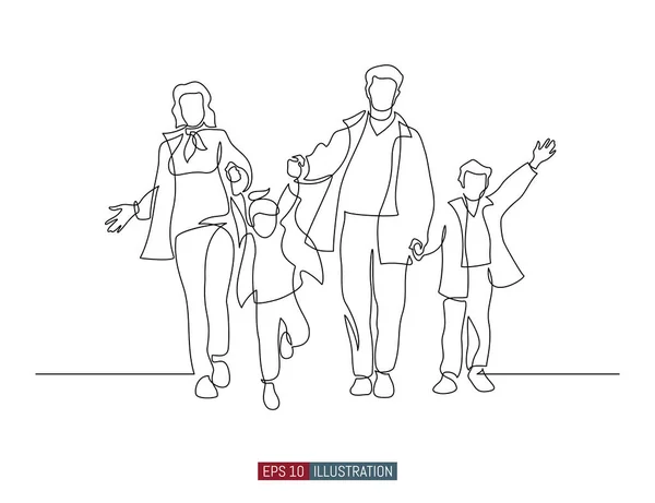 Безперервний Малюнок Щасливої Сімейної Прогулянки Шаблон Ваших Дизайнерських Робіт Векторні — стоковий вектор