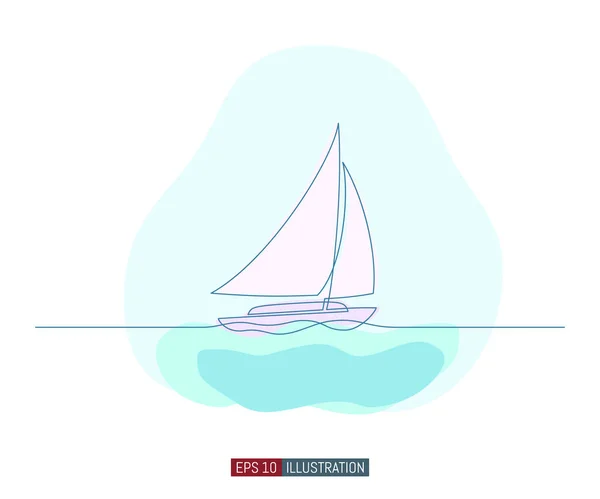 Непрерывный Линейный Рисунок Яхты Абстрактный Силуэт Парусника Шаблон Ваших Дизайнерских — стоковый вектор