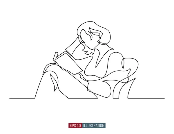 Continuous line drawing of girl with a book in the armchair. Template for your design works. Vector illustration. — Stock Illustration Continuous Line Drawing Girl Book Armchair Template Your Design Works Royalty Free Stock Vectors