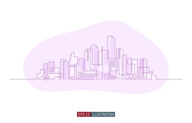 Şehir siluetinin aralıksız çizimi. Tasarımın için şablon. Vektör illüstrasyonu.