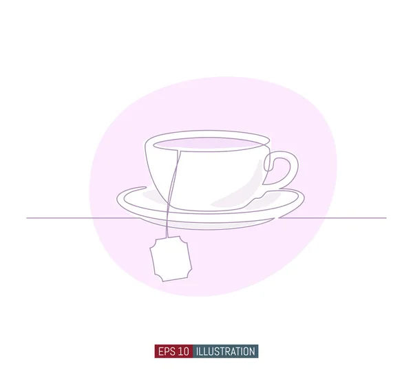 Continuous Line Drawing Cup Tea Template Your Design Works Vector — Stock Vector