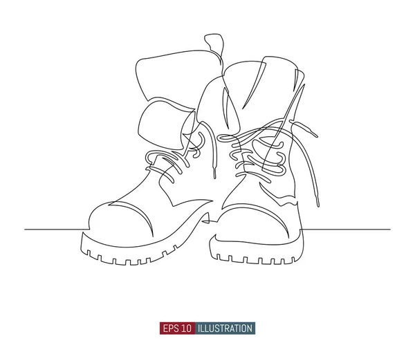 Continuous Line Drawing Military Style Boots Template Your Design Works — Stock Vector