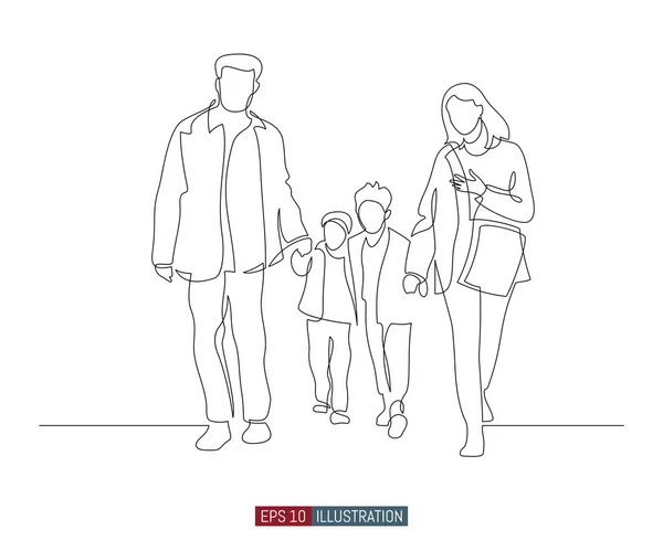 Безперервний Малюнок Щасливої Сімейної Прогулянки Шаблон Ваших Дизайнерських Робіт Векторні — стоковий вектор
