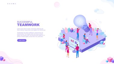 Moda düz çizim. Başarılı takım çalışması sayfası konsepti. İş mekanizması planlayan, iş stratejisini analiz eden ve fikir alışverişinde bulunan ofis çalışanları. Tasarımının şablonu işe yarıyor. Vektör grafikleri.