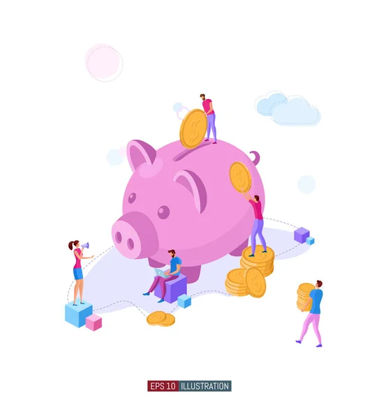 Μοντέρνα Επίπεδη Απεικόνιση Εικονογράφηση Τραπεζικών Υπηρεσιών Κατάθεση Γουρουνάκι Ομάδα Τράπεζας — Διανυσματικό Αρχείο