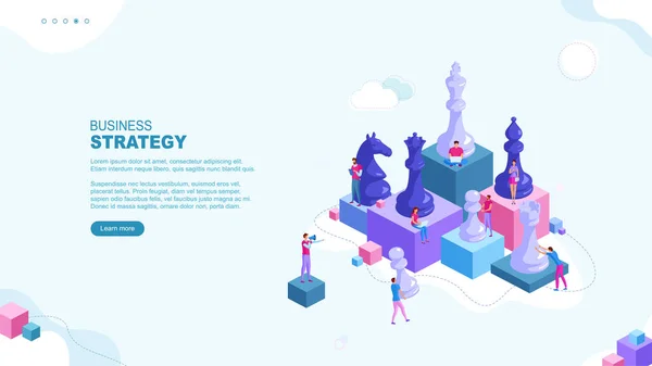 Trendige Flache Illustration Business Strategy Page Konzept Teamwork Und Wettbewerb — Stockvektor