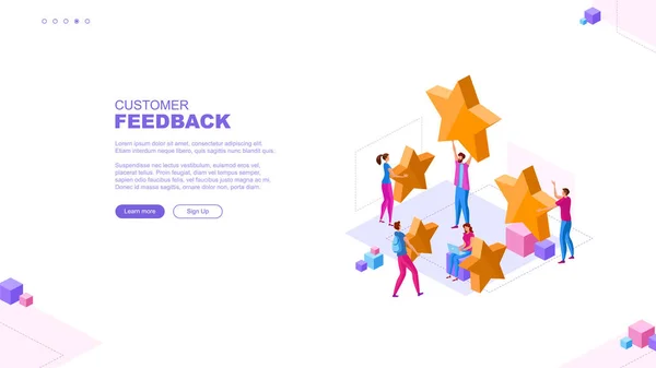 Trendy Flat Illustration Customer Reviews Rating Page Concept Online Shopping — Stock Vector