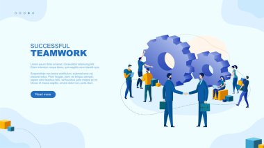 Moda düz çizim. Başarılı takım çalışması sayfası konsepti. İş planlama, iş stratejisi ve fikir alışverişinde bulunan ofis çalışanları. Tasarımınız için şablon. Vektör grafikleri.