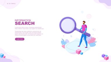 Moda düz çizim. Bilgi arama sayfası konsepti. Evet. Web analizi. Pazarlama stratejisi. Gelişme. Tasarımının şablonu işe yarıyor. Vektör grafikleri.