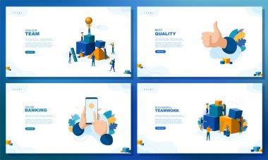 Moda düz çizim. Takımımıza katıl. Çevrimiçi bankacılık. En iyi kalite Başarılı bir takım çalışması. Bir dizi web sayfası konsepti. Tasarımının şablonu işe yarıyor. Vektör grafikleri.