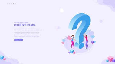 Moda düz çizim. Sıkça sorulan soru sayfası konsepti. SSS. Soru işareti. Tasarımının şablonu işe yarıyor. Vektör grafikleri.
