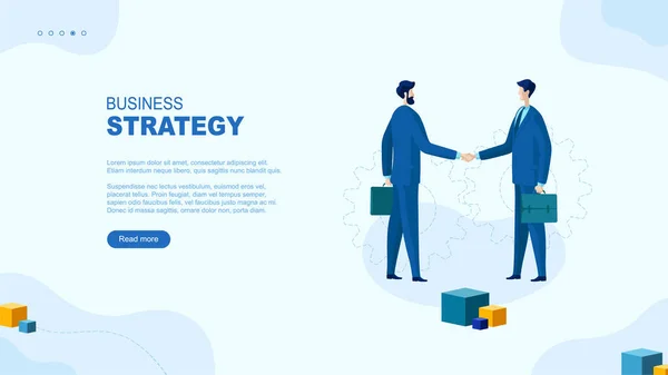 Trendige Flache Illustration Business Strategy Page Konzept Zwei Geschäftsleute Geben — Stockvektor