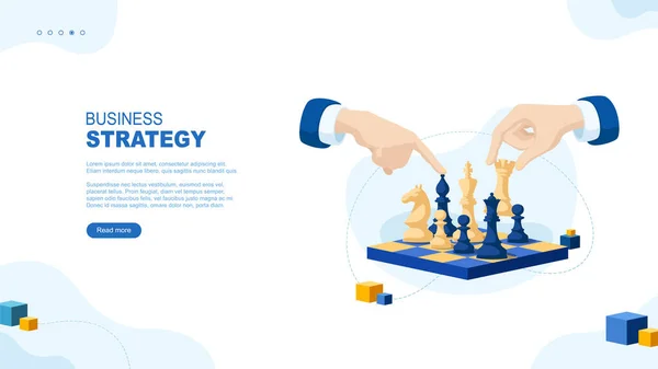 Trendig Platt Illustration Affärsstrategi Sida Koncept Händer Schackspelare Schackspel Schackpjäser — Stock vektor