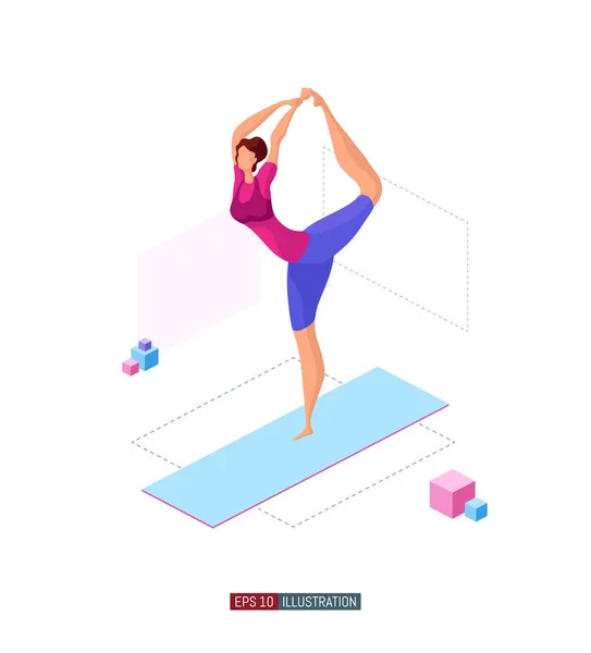 Trendy Platte Illustratie Meisje Doet Aan Yoga Activiteit Fitness Yoga — Stockvector