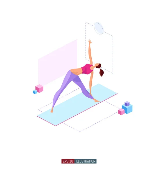 Trendige Flache Illustration Mädchen Beim Yoga Aktivität Fitness Yoga Posen — Stockvektor