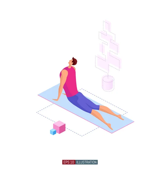 Trendy Platte Illustratie Een Man Die Yoga Doet Activiteit Fitness — Stockvector